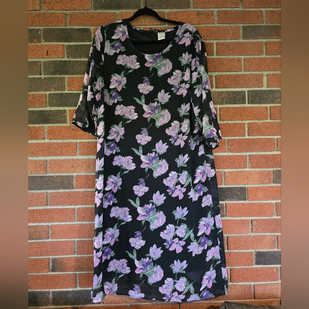 Blair Women's Half  Sleeve  Shift Dress Black Floral Large Dark Romantic